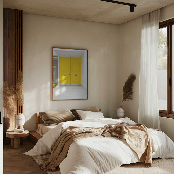 Canary Yellow Doors on a Mid - Century Modern - Stretched Canvas, Poster or Fine Art Print - I Heart Wall Art - Poster Print, Canvas Print or Framed Art Print