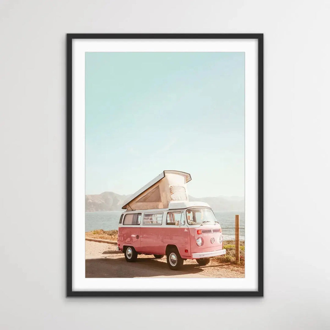 Candy Kombi - Vintage Style Print of Kombi Parked By The Beach - I Heart Wall Art