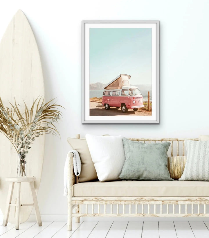 Candy Kombi - Vintage Style Print of Kombi Parked By The Beach - I Heart Wall Art
