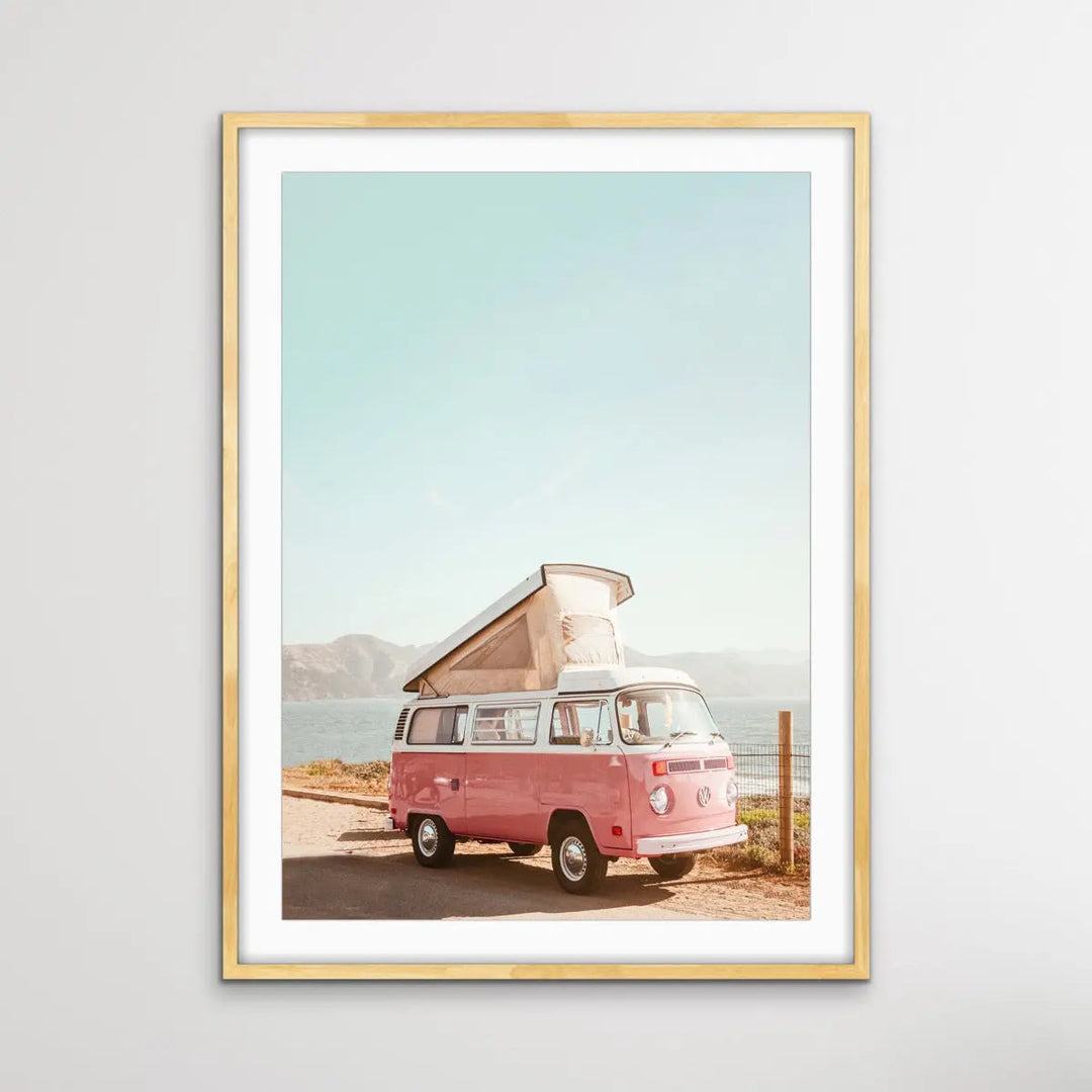 Candy Kombi - Vintage Style Print of Kombi Parked By The Beach - I Heart Wall Art