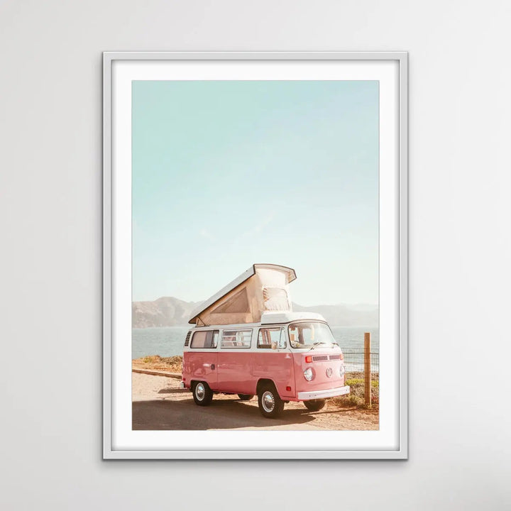 Candy Kombi - Vintage Style Print of Kombi Parked By The Beach - I Heart Wall Art