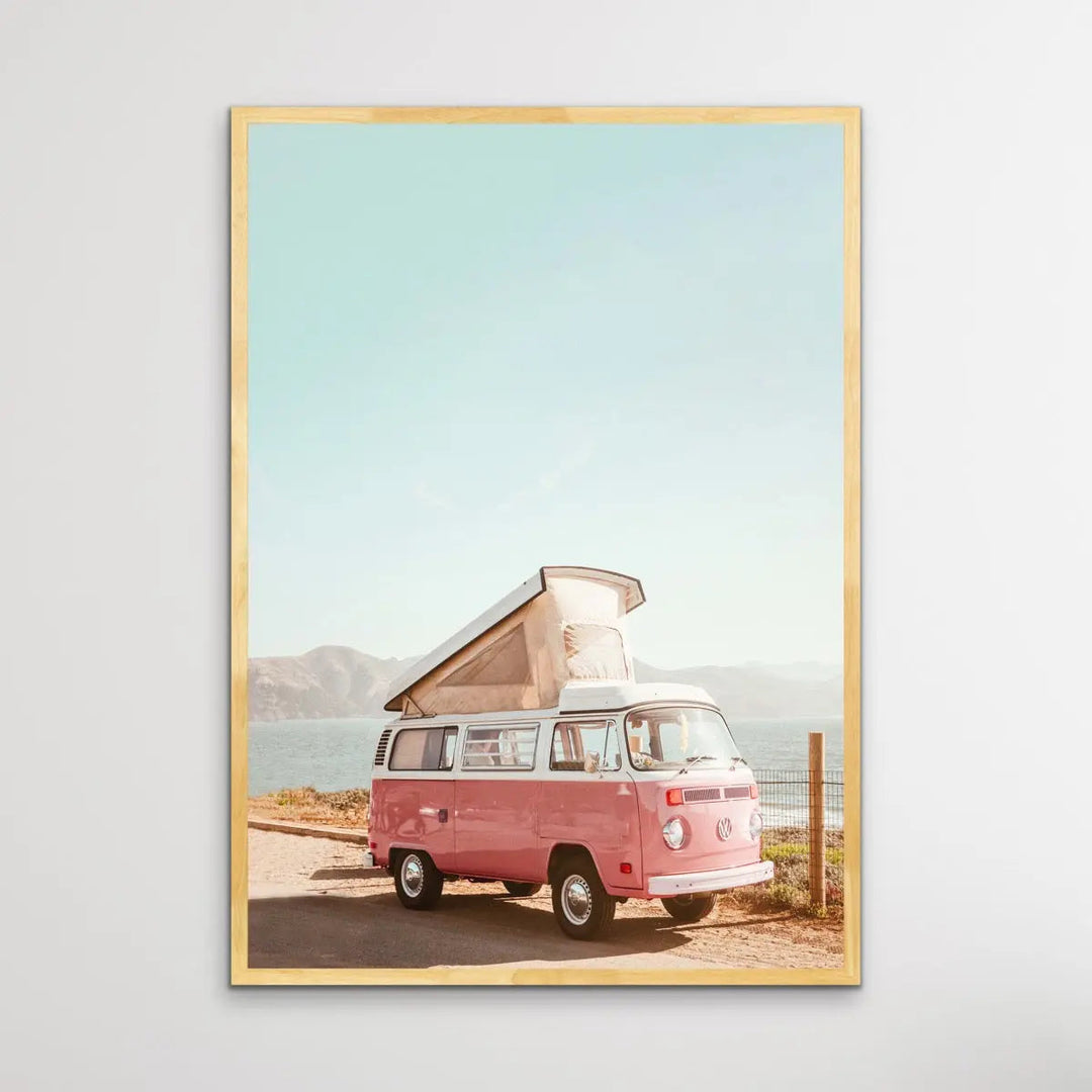 Candy Kombi - Vintage Style Print of Kombi Parked By The Beach - I Heart Wall Art