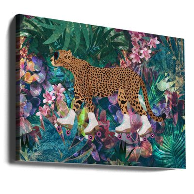 Cheetah Rollerskating in the jungle - Stretched Canvas, Poster or Fine Art Print I Heart Wall Art