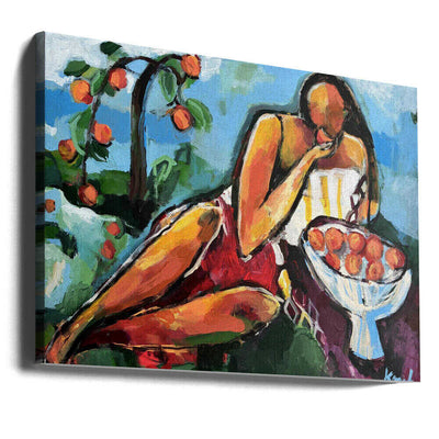 “Woman With Peaches” - Stretched Canvas, Poster or Fine Art Print