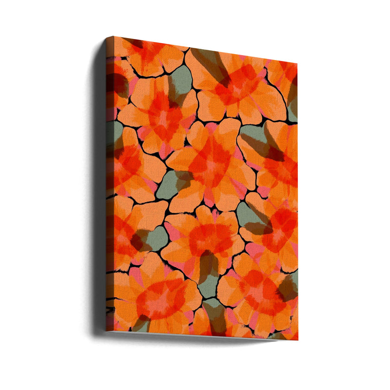Orange Big Flowers - Stretched Canvas, Poster or Fine Art Print I Heart Wall Art