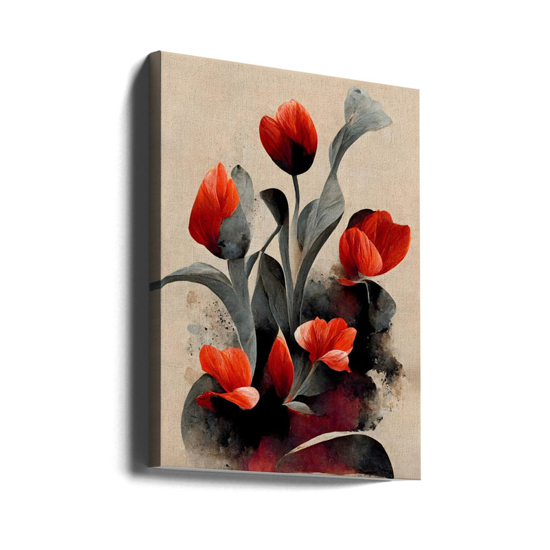 Red Tulips - Stretched Canvas, Poster or Fine Art Print I Heart Wall Art