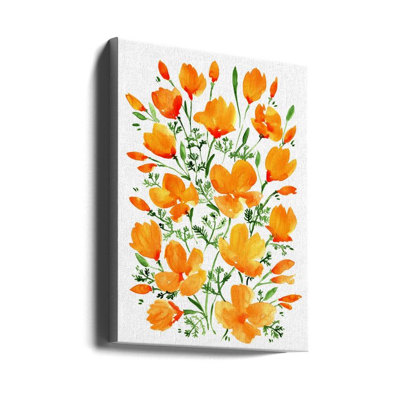 Watercolor California poppies - Stretched Canvas, Poster or Fine Art Print I Heart Wall Art