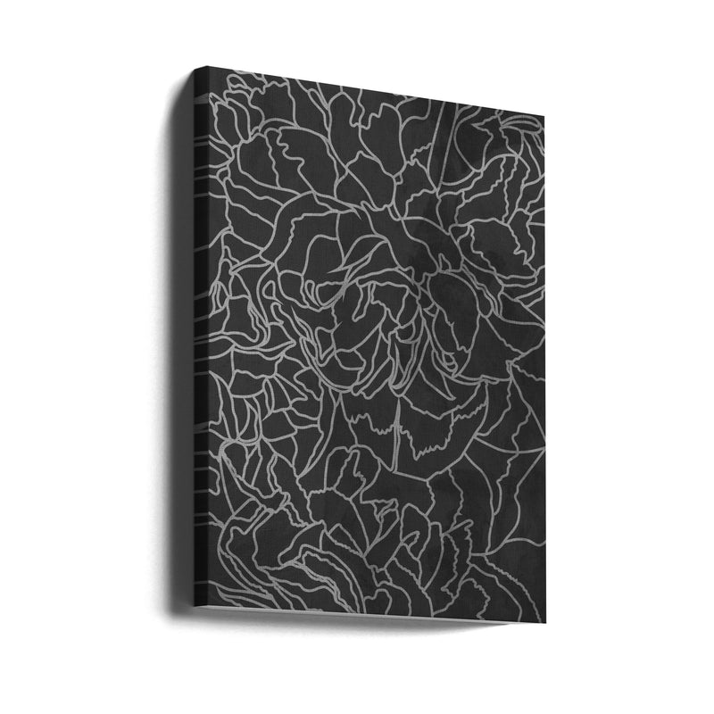 Abstract black white peony line art - Stretched Canvas, Poster or Fine Art Print I Heart Wall Art