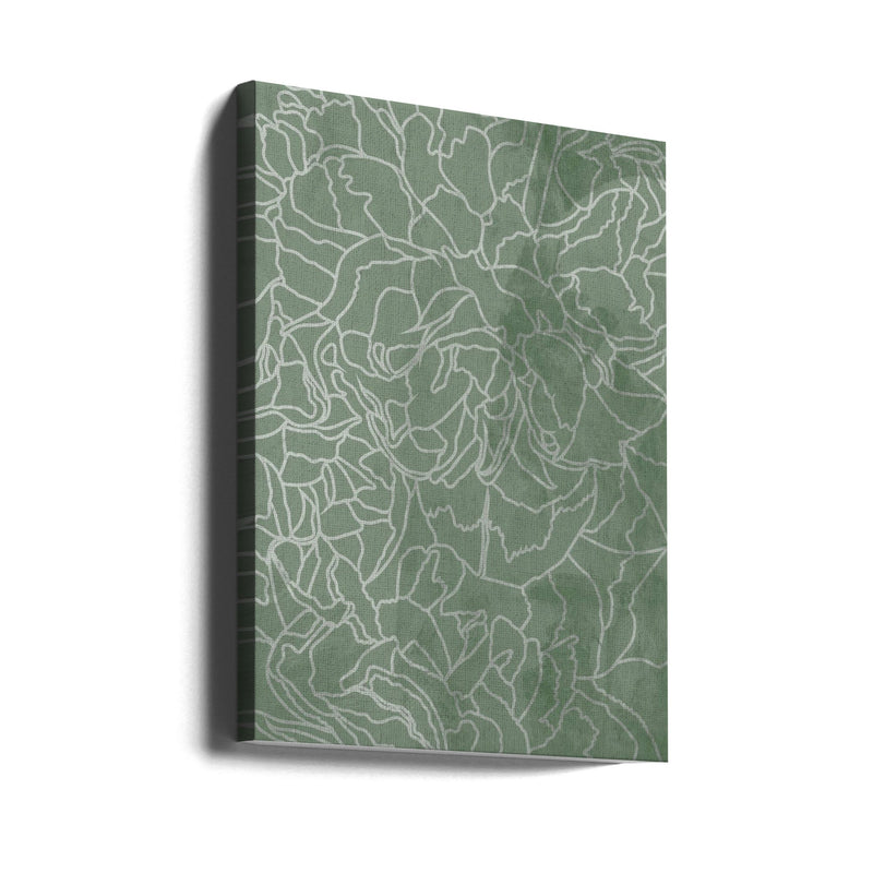 Abstract sage green line drawing flowers - Stretched Canvas, Poster or Fine Art Print I Heart Wall Art