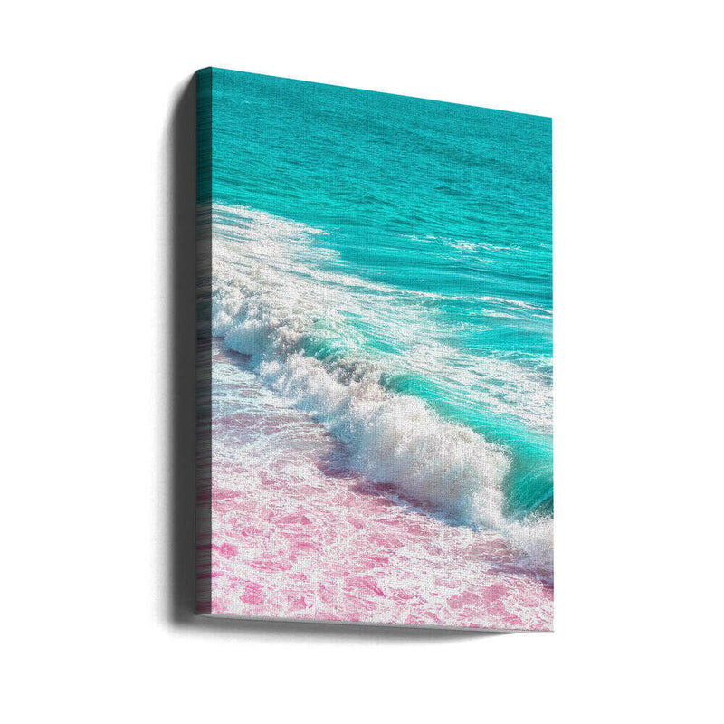 Waves Crashing in Pink and Blue - Stretched Canvas, Poster or Fine Art Print I Heart Wall Art