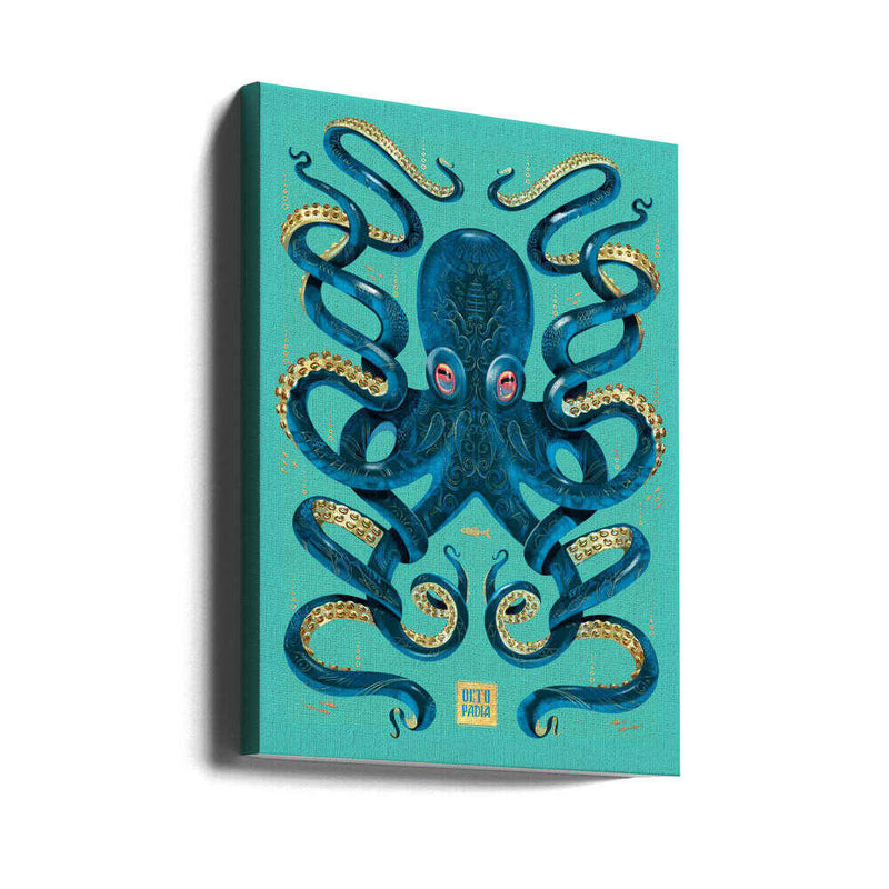 Octopus Blue & Gold - Stretched Canvas, Poster or Fine Art Print