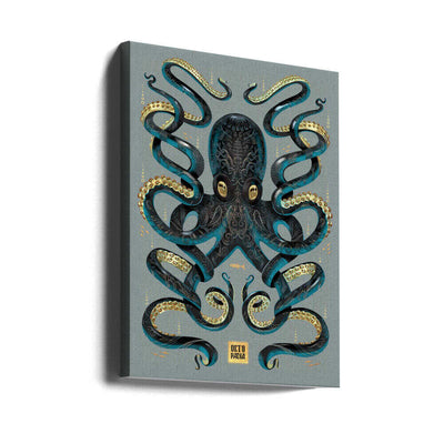 Octopus Black & Gold - Stretched Canvas, Poster or Fine Art Print