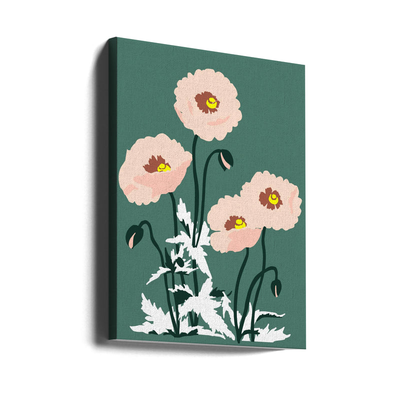 Wild Garden Poppies Green - Stretched Canvas, Poster or Fine Art Print I Heart Wall Art