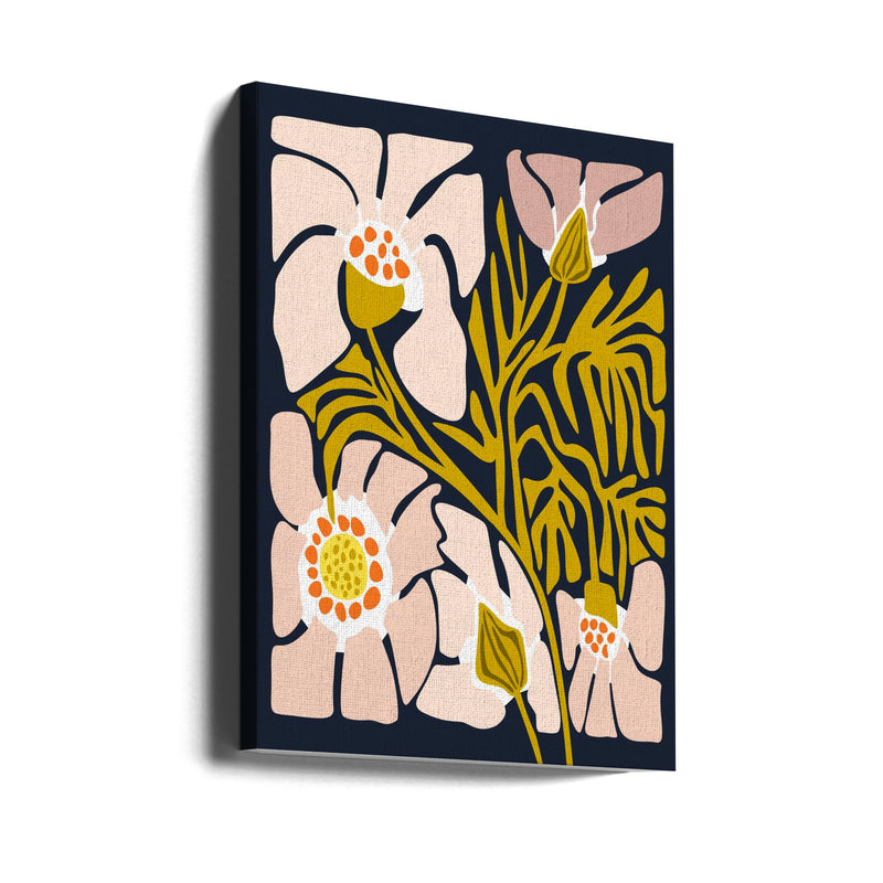 Backyard flower midnight blue - Stretched Canvas, Poster or Fine Art Print I Heart Wall Art