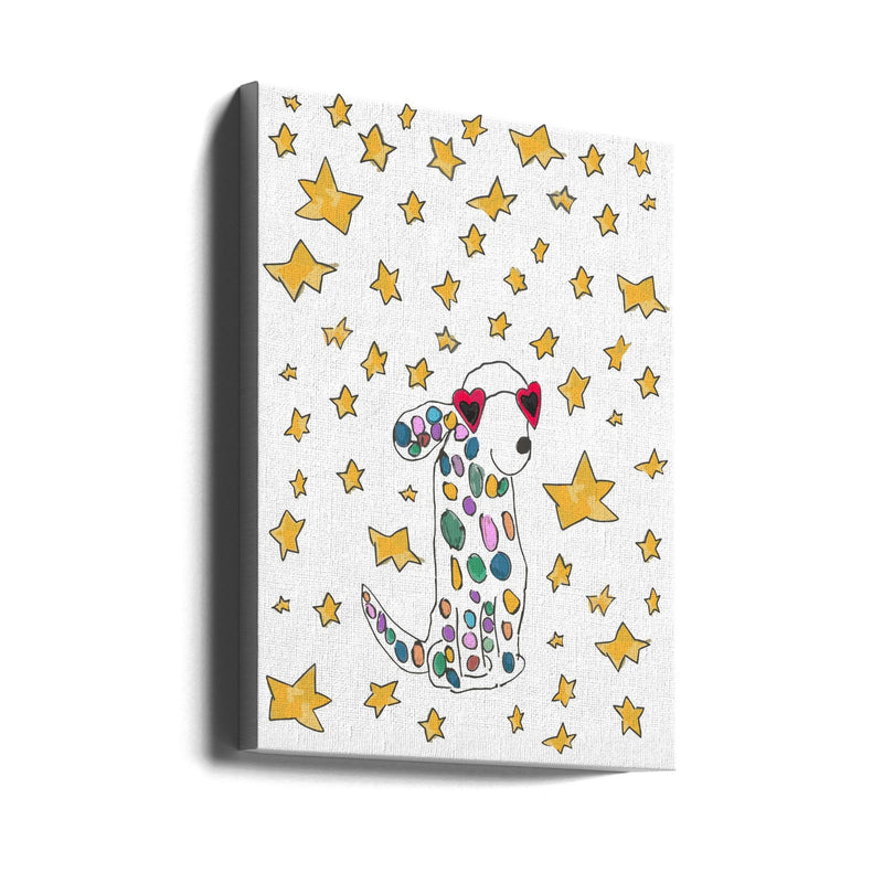 Rainbow Polkadot Dog - Stretched Canvas, Poster or Fine Art Print I Heart Wall Art