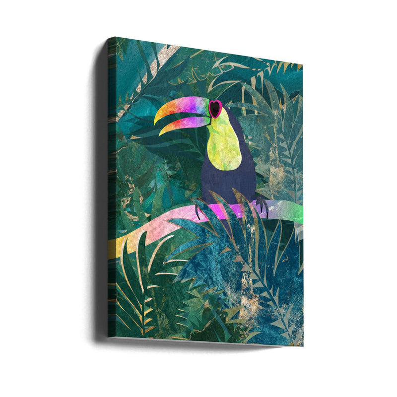 Jungle Rainbow Toucan - Stretched Canvas, Poster or Fine Art Print I Heart Wall Art