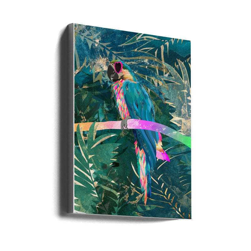 Jungle Rainbow Macaw Glasses 01 - Stretched Canvas, Poster or Fine Art Print I Heart Wall Art