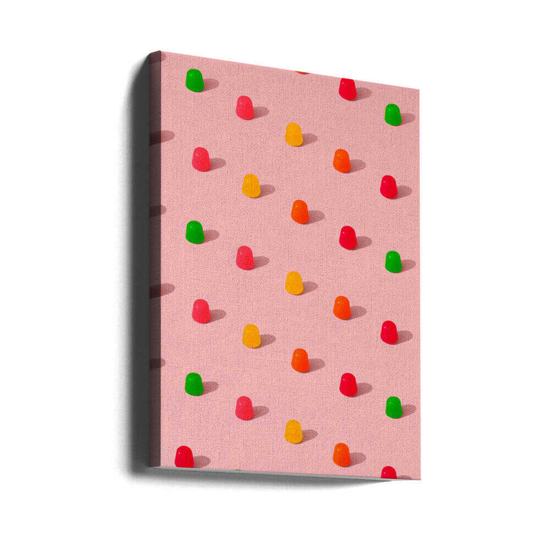 Dots Candy Gum Drops - Repeating Pattern On Pink Background - Stretched Canvas, Poster or Fine Art Print I Heart Wall Art