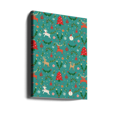 Festive Reindeer Wonderland - Stretched Canvas, Poster or Fine Art Print I Heart Wall Art