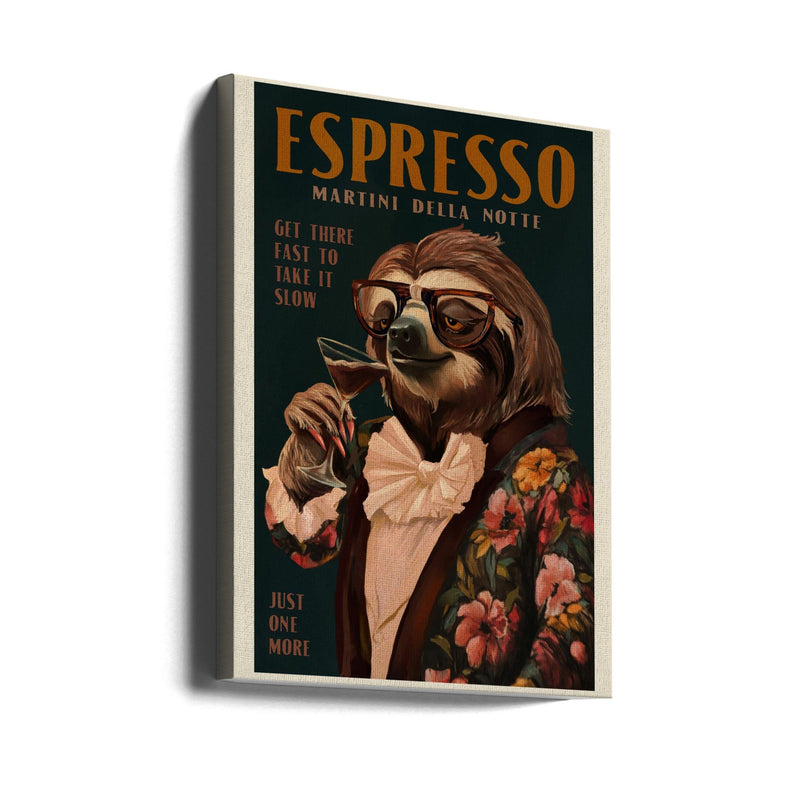 Art Deco Espresso Martini Drinking Sloth - Stretched Canvas, Poster or Fine Art Print I Heart Wall Art
