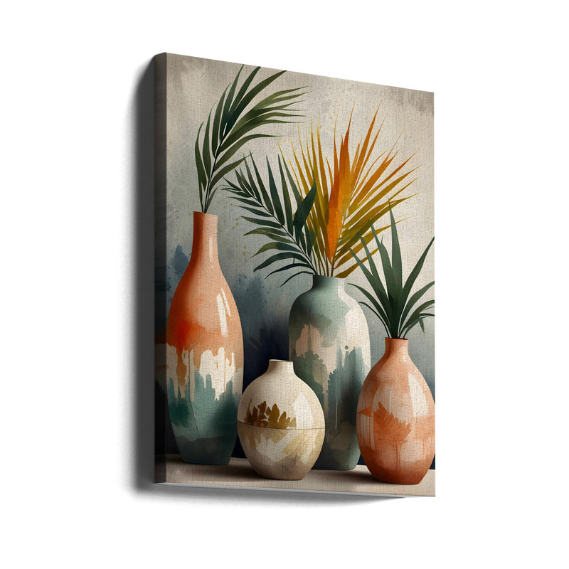 Tropical Vases In Watercolor Hues - Stretched Canvas, Poster or Fine Art Print I Heart Wall Art