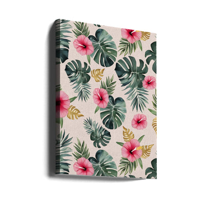 Monstera and Hibiscus Pattern - Stretched Canvas, Poster or Fine Art Print I Heart Wall Art