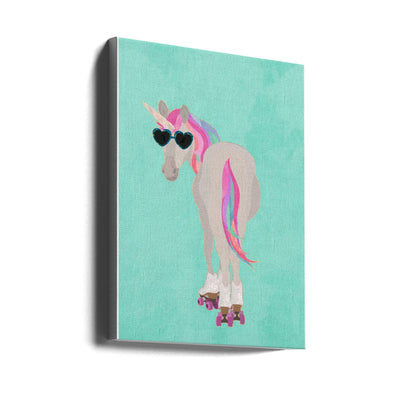 Unicorn roolerskating teal - Stretched Canvas, Poster or Fine Art Print I Heart Wall Art