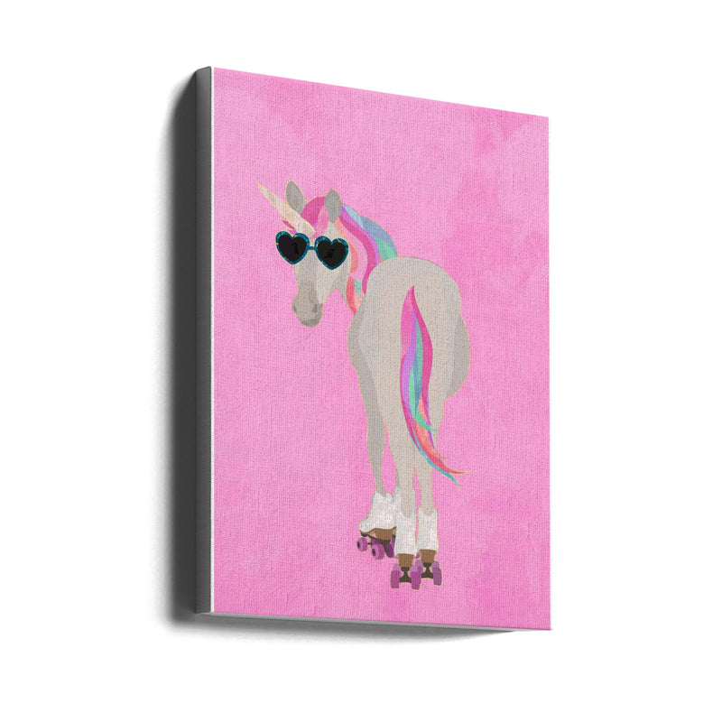 Unicorn rollerskating pink - Stretched Canvas, Poster or Fine Art Print I Heart Wall Art