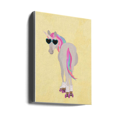 Unicorn rollerskating yello - Stretched Canvas, Poster or Fine Art Print I Heart Wall Art