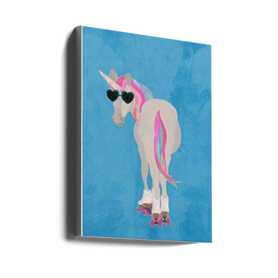 Unicorn rollerskating blue - Stretched Canvas, Poster or Fine Art Print I Heart Wall Art