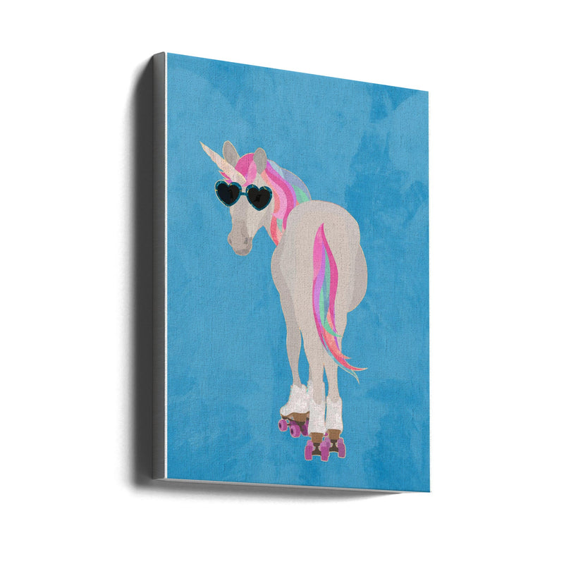 Unicorn rollerskating blue - Stretched Canvas, Poster or Fine Art Print I Heart Wall Art