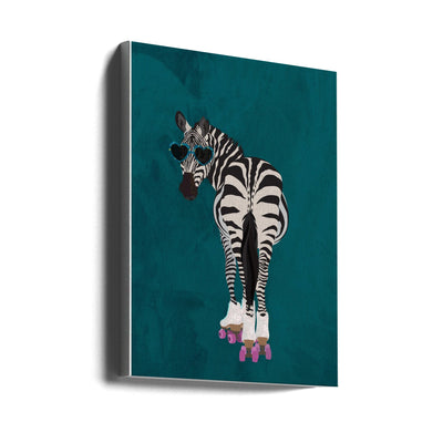 Rollerskating Zebra turquoise - Stretched Canvas, Poster or Fine Art Print I Heart Wall Art