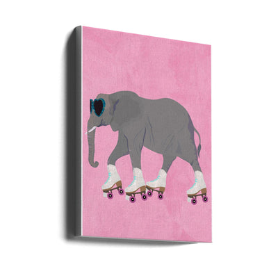 Elephant rollerskating pink - Stretched Canvas, Poster or Fine Art Print I Heart Wall Art