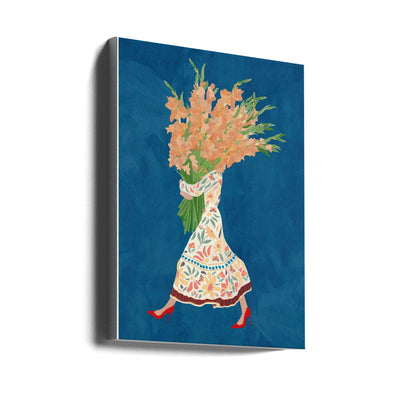 Boho Floral Dress Blue - Stretched Canvas, Poster or Fine Art Print I Heart Wall Art