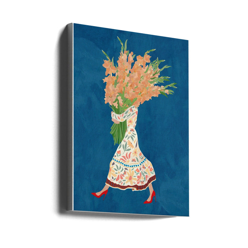 Boho Floral Dress Blue - Stretched Canvas, Poster or Fine Art Print I Heart Wall Art
