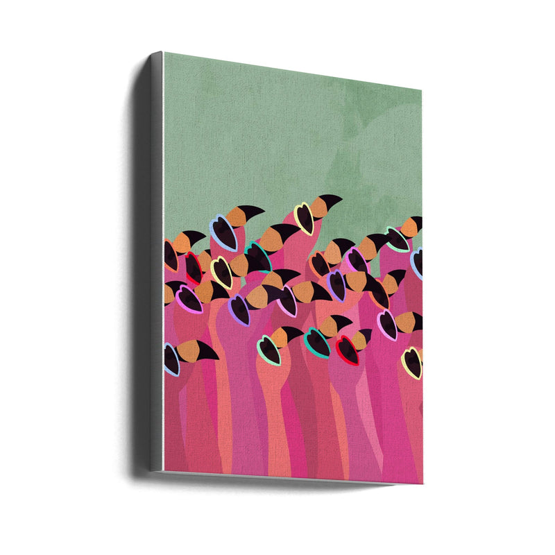 Flock Flamingos green - Stretched Canvas, Poster or Fine Art Print I Heart Wall Art
