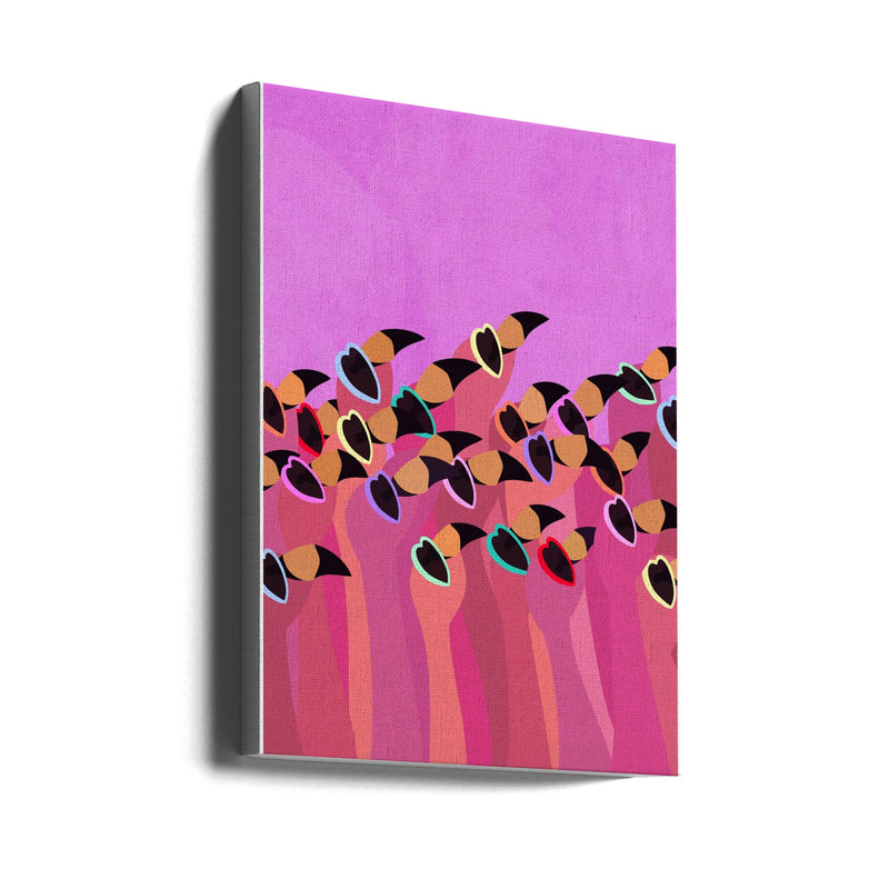 Flock flamingos pink - Stretched Canvas, Poster or Fine Art Print I Heart Wall Art