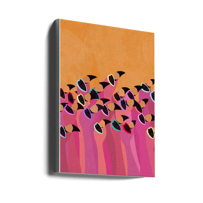 Flock flamingo  orange - Stretched Canvas, Poster or Fine Art Print I Heart Wall Art