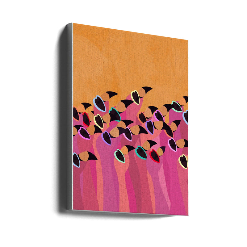 Flock flamingo  orange - Stretched Canvas, Poster or Fine Art Print I Heart Wall Art