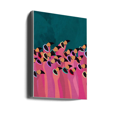 Flock flamingo turquoise - Stretched Canvas, Poster or Fine Art Print I Heart Wall Art