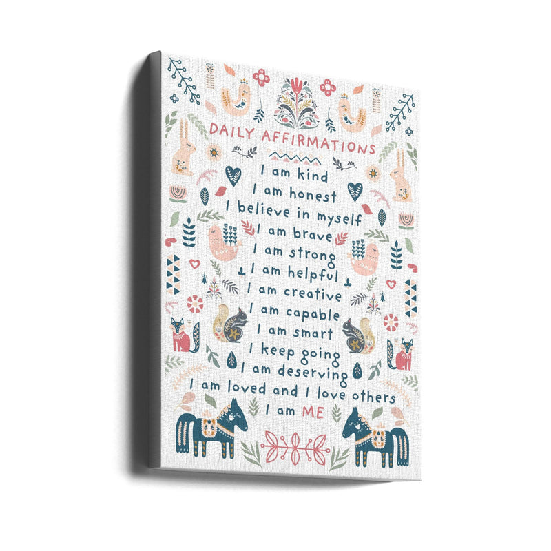 Daily Affirmations Nordic Folk - Stretched Canvas, Poster or Fine Art Print I Heart Wall Art