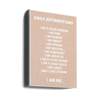 Daily Affirmations Beige - Stretched Canvas, Poster or Fine Art Print I Heart Wall Art