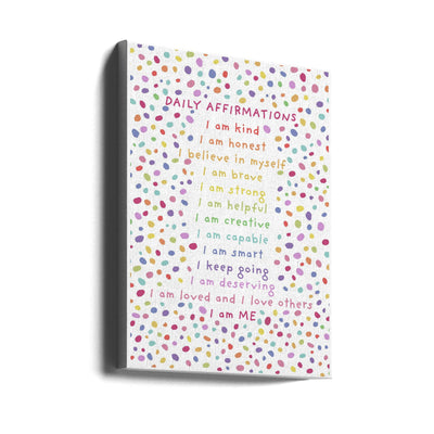 Daily Affirmations Polkadots - Stretched Canvas, Poster or Fine Art Print I Heart Wall Art