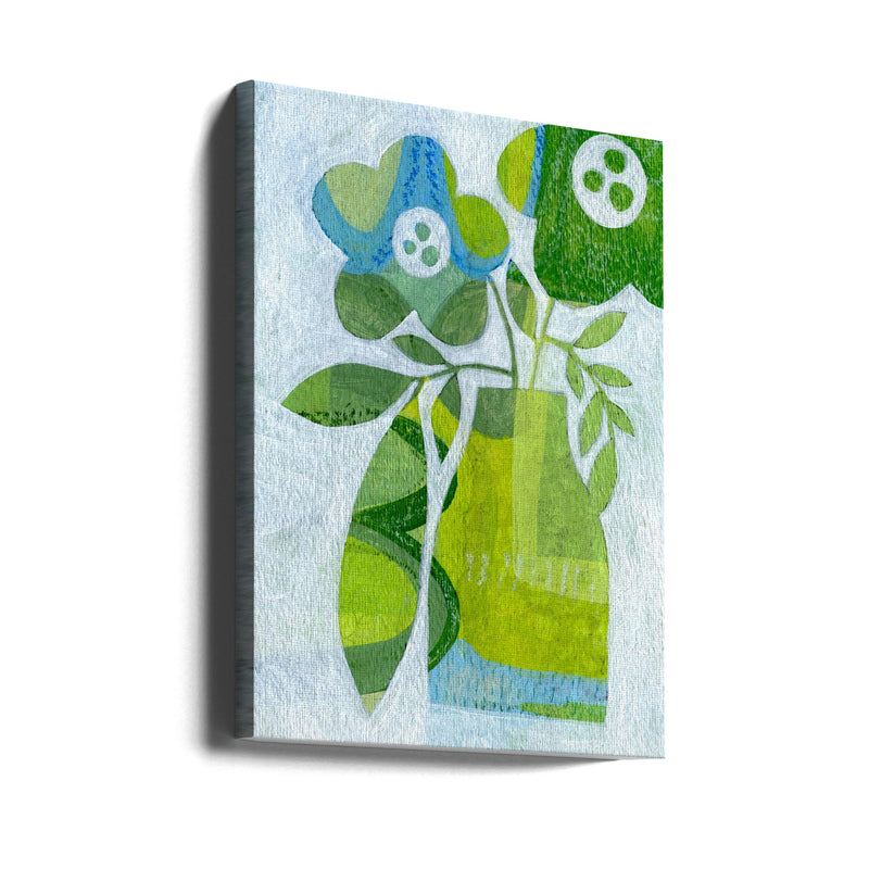 Abstract Daisy Green Blue - Stretched Canvas, Poster or Fine Art Print I Heart Wall Art
