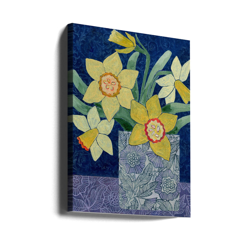Daffodils In A Patterned Vase - Stretched Canvas, Poster or Fine Art Print I Heart Wall Art