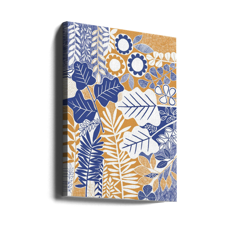 Modern Botanical  Mustard &amp; Cornflower - Stretched Canvas, Poster or Fine Art Print I Heart Wall Art