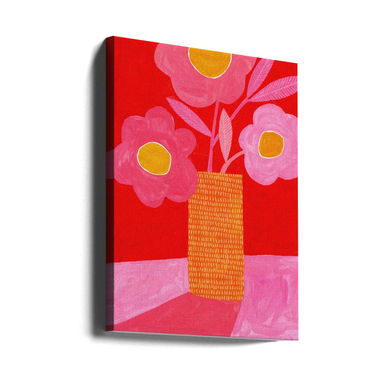 Modern Daisy Pink &amp; Red - Stretched Canvas, Poster or Fine Art Print I Heart Wall Art