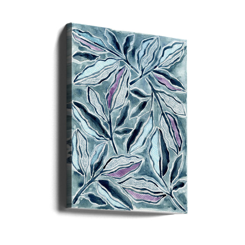 Blue &amp; Lavender Leaves - Stretched Canvas, Poster or Fine Art Print I Heart Wall Art