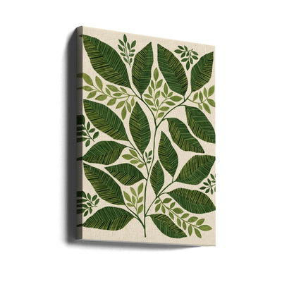 Striped Leaves Branch - Stretched Canvas, Poster or Fine Art Print I Heart Wall Art