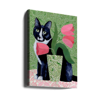 Barry With Pink Tulips And Pattern - Stretched Canvas, Poster or Fine Art Print I Heart Wall Art